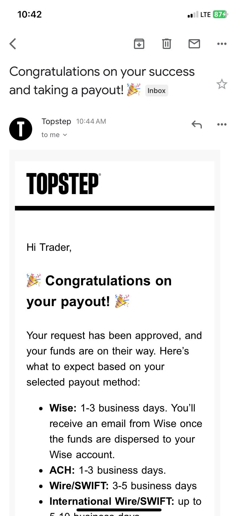 Topstep congratulations payout