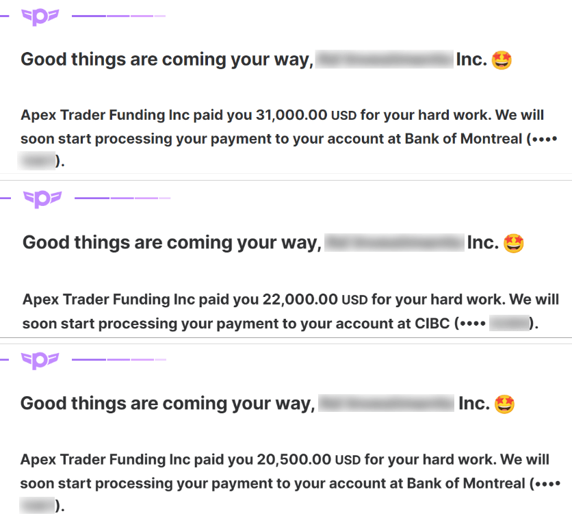 Multiple payout confirmations